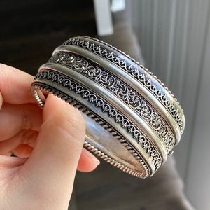 Antique Victorian Sterling Silver Hinged Bangle Bracelet 1880's